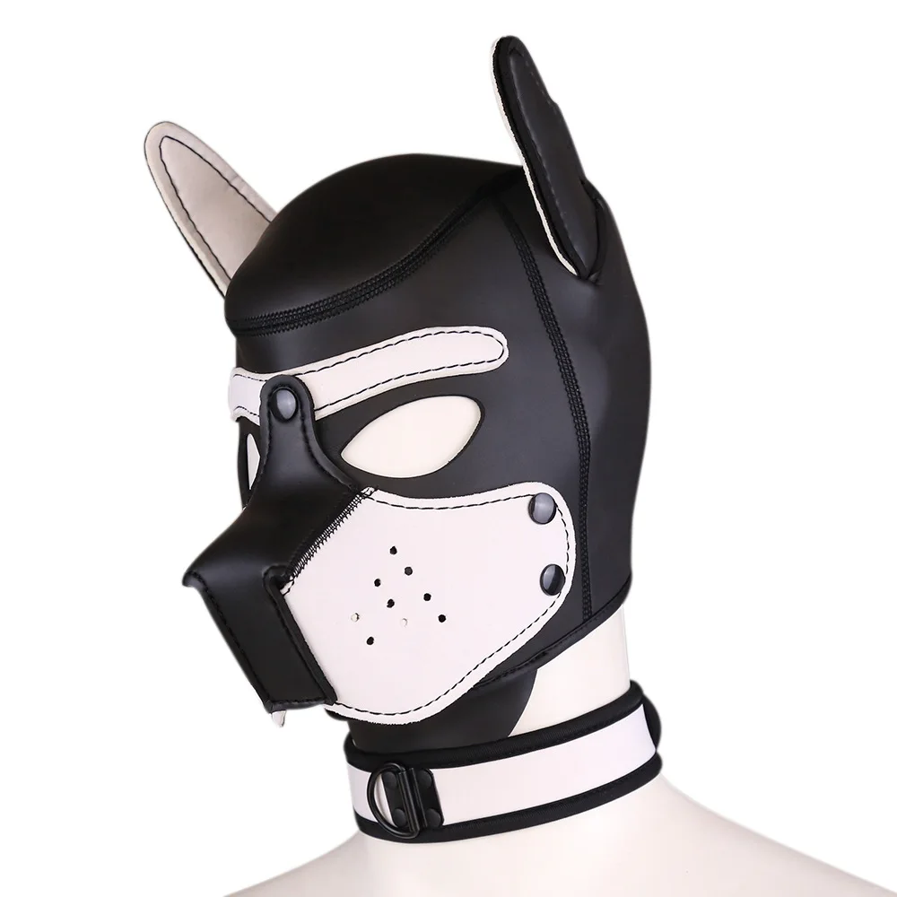 Punk Dog Head Mask Neck Collar Performance Props Mask Dog Head Dress Up Hood Set For Cosplay Props Halloween Party Dress Up