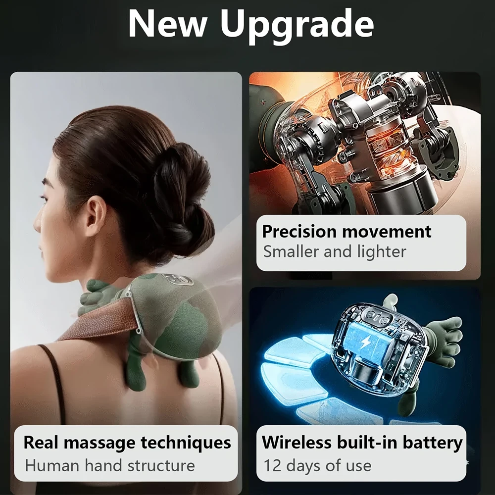 USB Rechargeable Five-Finger Shoulder And Neck Massager with Deep Kneading And Pressing 3 Massage Intensity And 2 Heat Settings