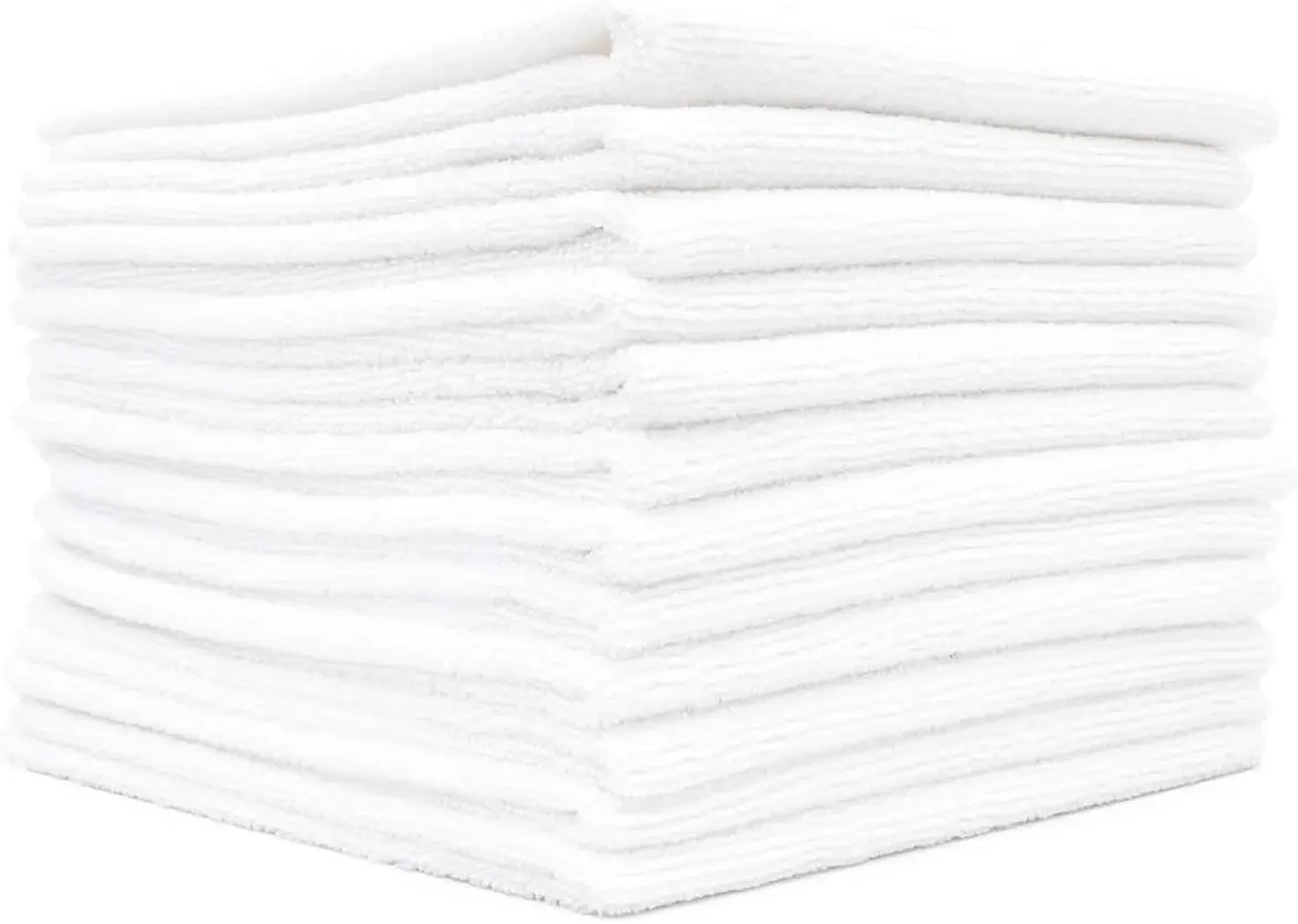 

All-Purpose Microfiber Terry Cleaning Towels - Highly Absorbent, Lint-Free, Streak-Free, 300gsm, 16x16in, White (12-Pack)