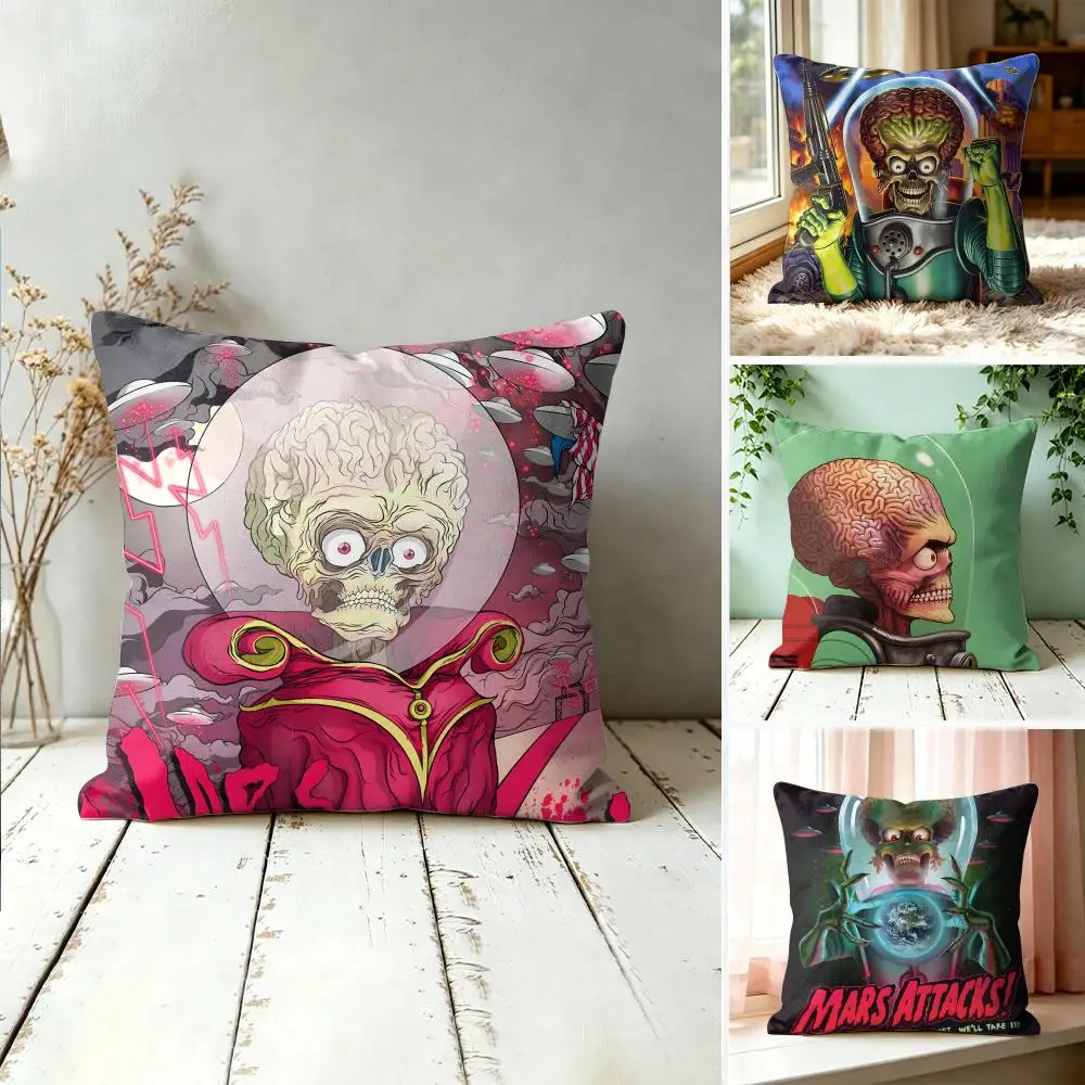Mars Attacks Cushion Cover Plush Fabric Soft Double-Sided Printed Sofa Warm Winter Home Gift Pillow Cover
