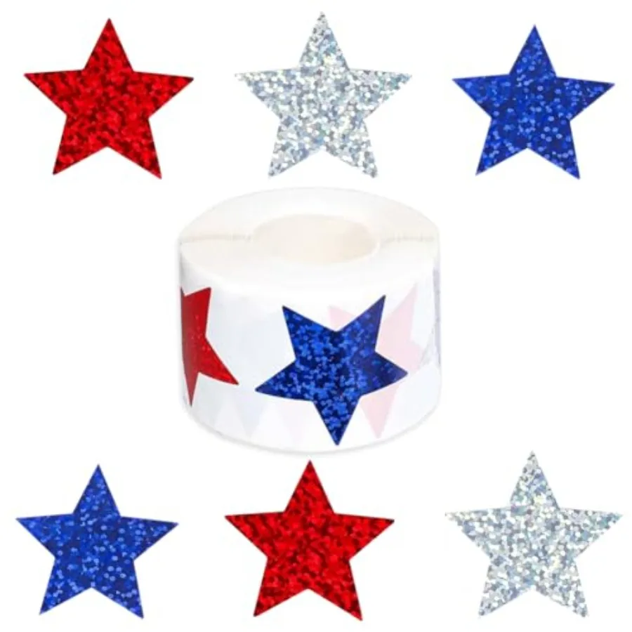 500 Pcs 4th of July Patriotic Stickers 1In American Sticker Fourth of July Label Blue Laser Glitter Star Sticker for Independen
