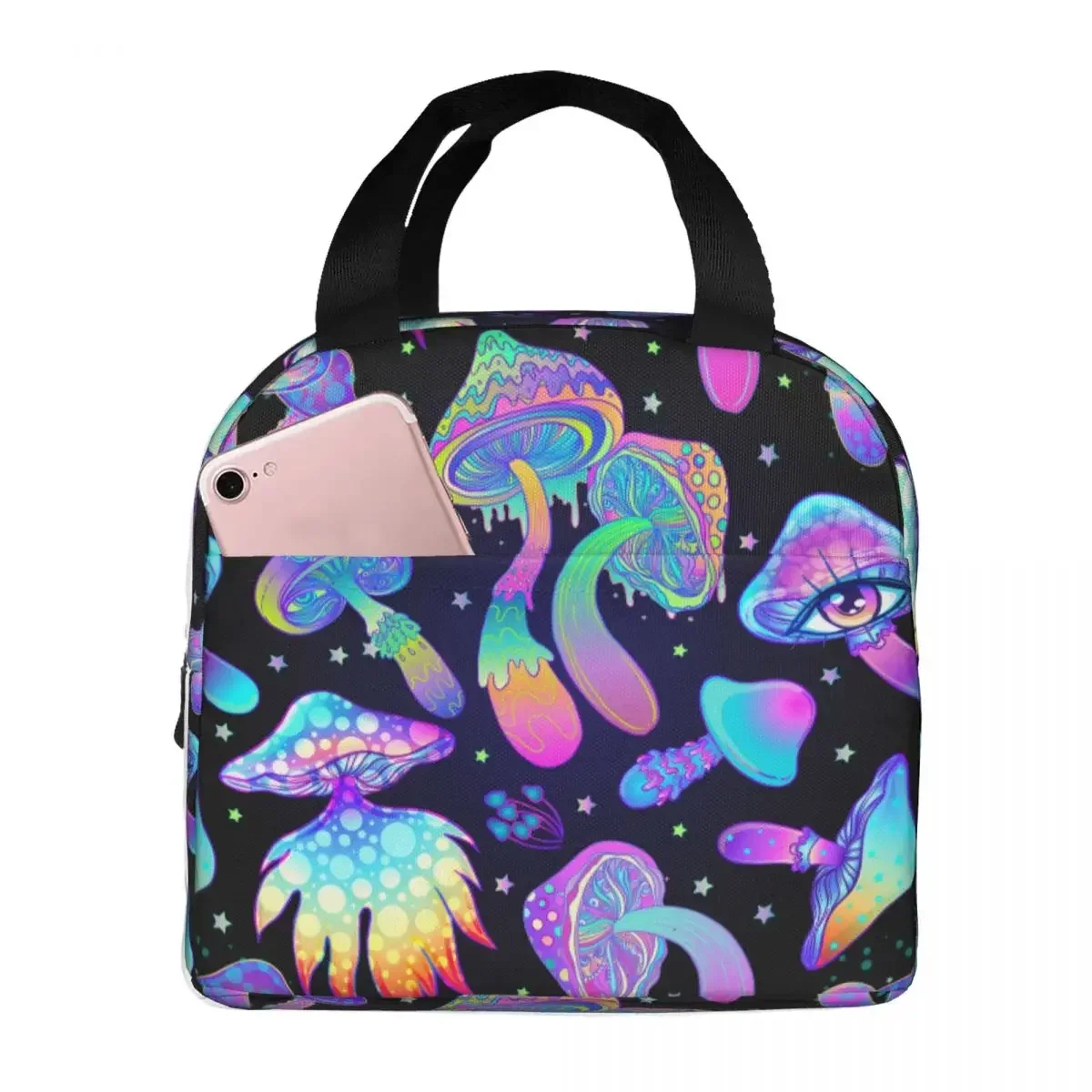 

Lunch Bags for Men Women Trippy Mushroom Psychedelic Insulated Cooler Bag Portable Picnic Work Shrooms Canvas Lunch Box Handbags