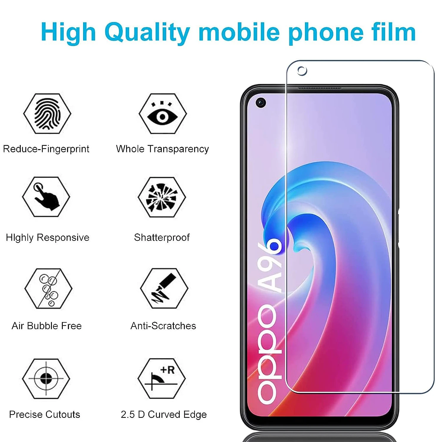 For OPPO A96, HD Tempered Glass Film 2/4Pcs 9H 0.33mm