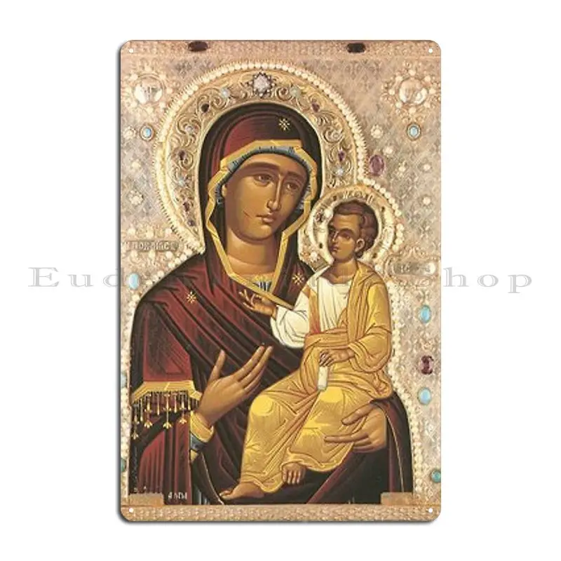 Virgin Mary And Baby Jesus The Iveron Theotokos Metal Plaque Poster Plaques Cave Design Wall Cave Designs Tin Sign Poster