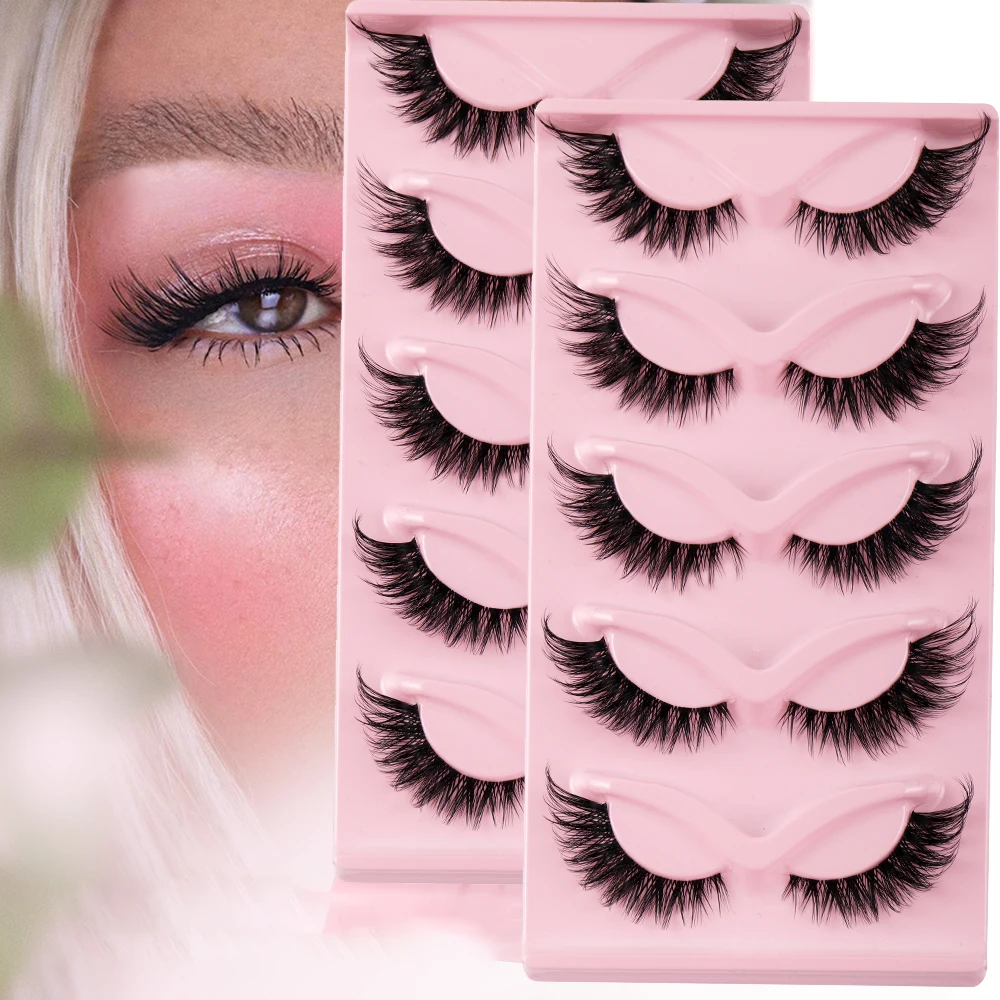 10 Paar/2er-Pack Wimpern Manga-Wimpern 3D-Wimpern mit klarem Band, natürlicher Look, dünne Nerz-Wimpern, flauschige Katzenaugen-Wimpern