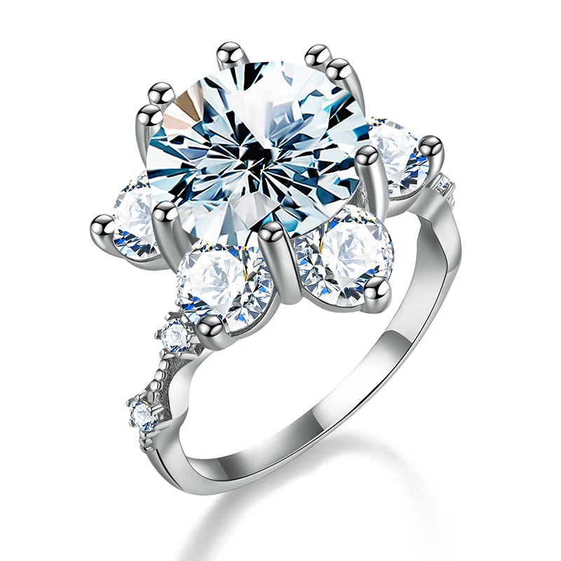 Real 100% 5CT Big Moissanite Diamond Classical Sunflower Ring for Women Gift 925 Sterling Silver Wedding Luxury Fine Jewelry