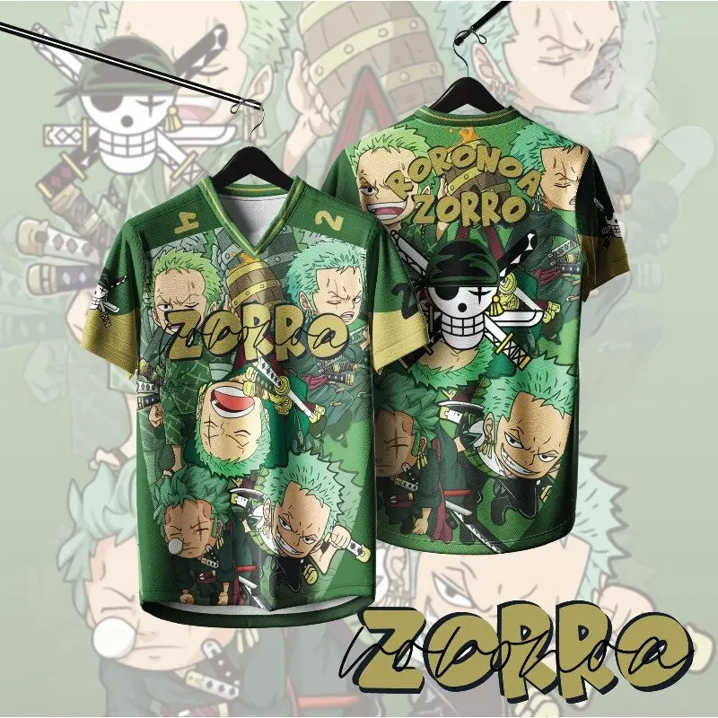 Roronoa Solon One Piece Printed Mesh Ice Hockey Jersey on Both Sides, Unisex Pirate Anime V-neck Loose Short Sleeved Shirt