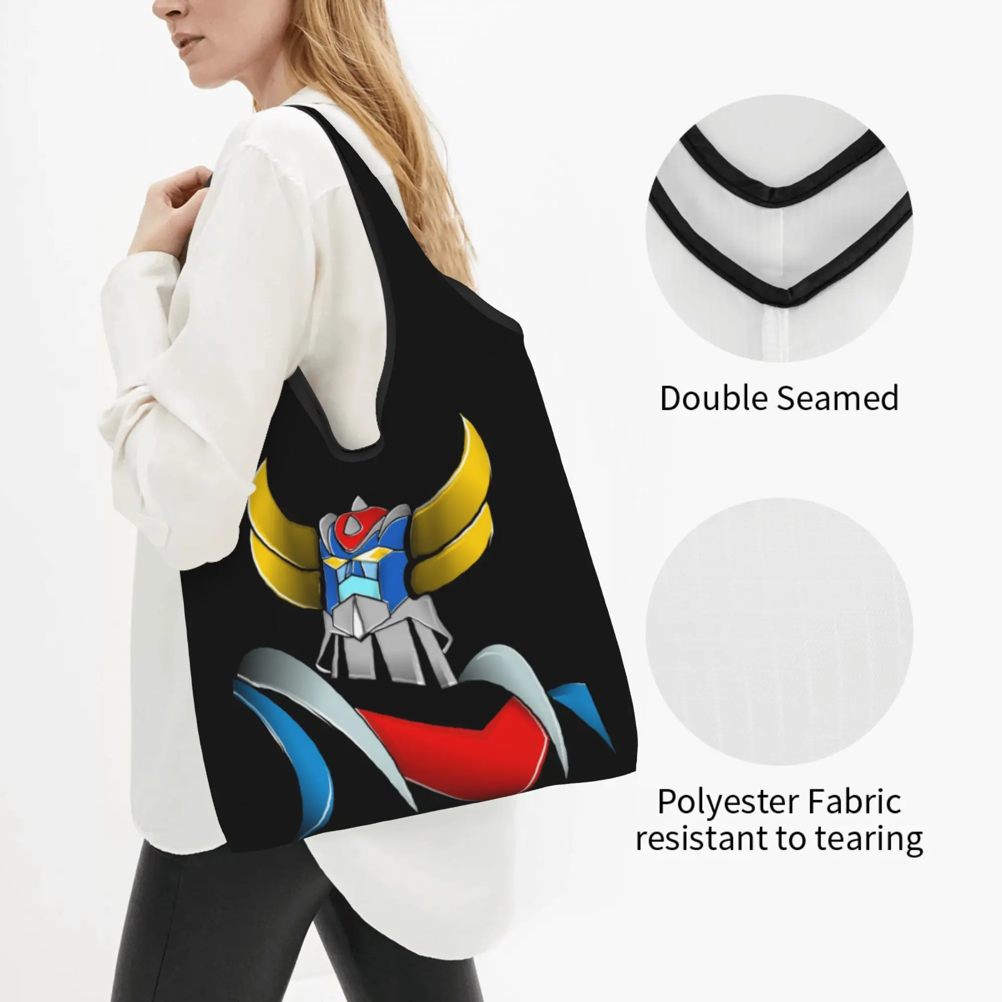 Cute Comic G-Grendizeres Manga Shopping Tote Bags Portable  Grocery Shoulder Shopper Bag