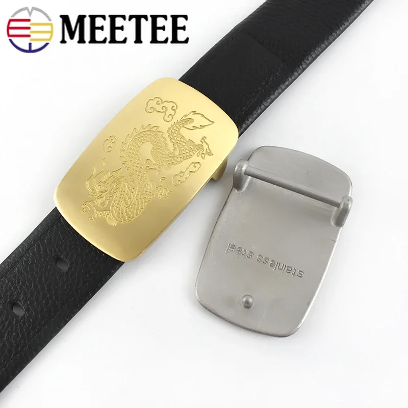 Meetee 1Pc/2Pcs 39mm High-grade Stainless Steel Brass Men Belt Buckle for 37-38mm Belts Clasp Head Jeans Leather Craft Accessory