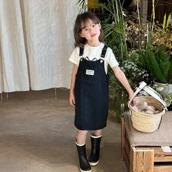 Girls of Medium and Small Sizes with A Stylish College Style and A Children's Korean Style Suspender Denim Dress