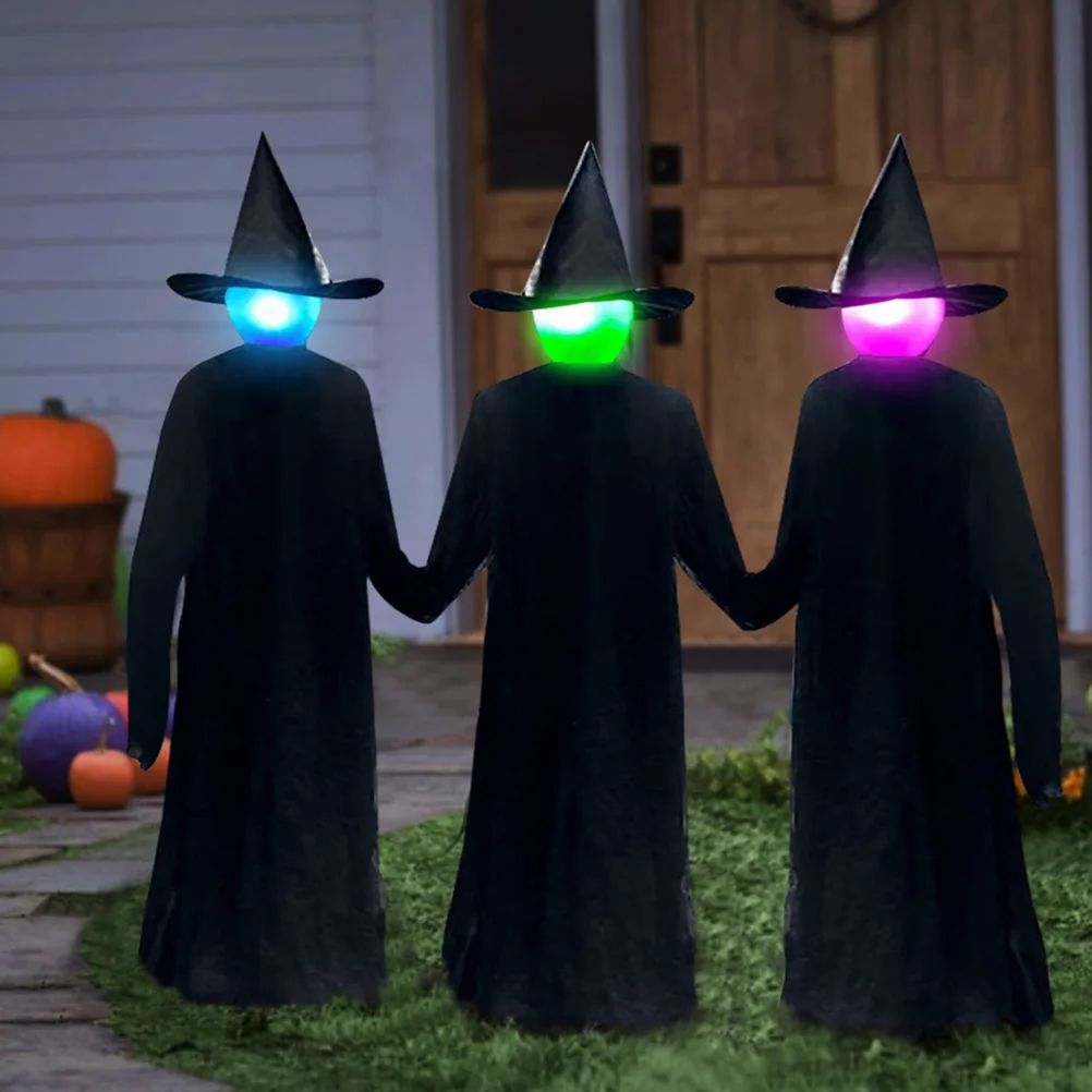 

1pc Creative Voice Controlled Glowing Witch Decor Halloween Yard Garden Stake Light Adorn Black Wood Pile Outdoor Home Festival