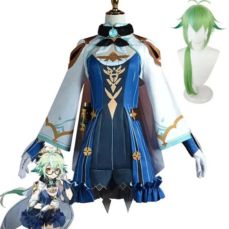 

Anime Genshin Impact Sucrose Cosplay Costume Saccharose Wigs Shoes Suit Dress Uniform Halloween Party Outfit for Women Fu Ds;2'd