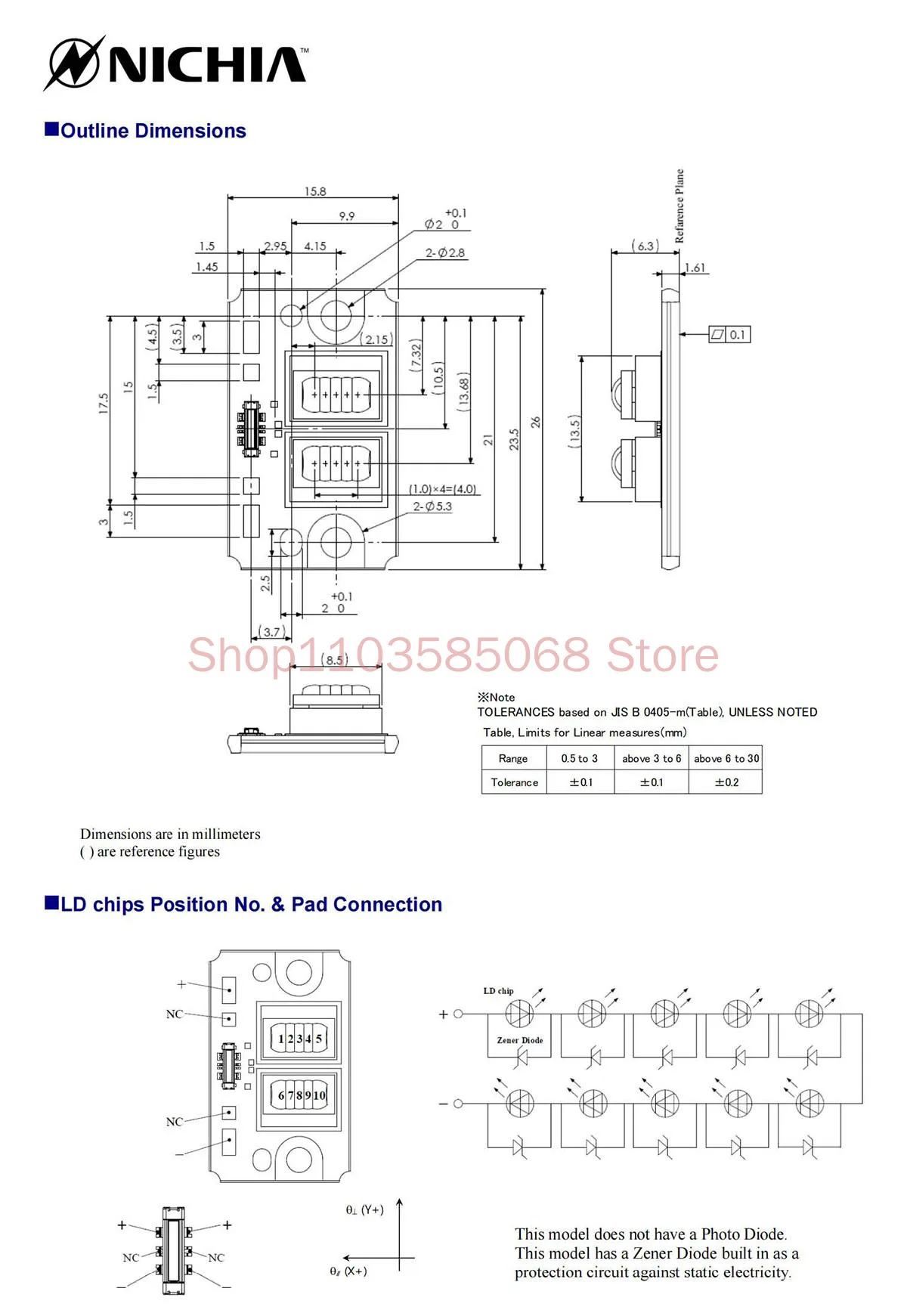 Imagem -04 - Matriz da Microplaqueta de Nichia com Placa do Pwb Diodo Laser Azul Nubb28 455nm 54w 10*5.4w