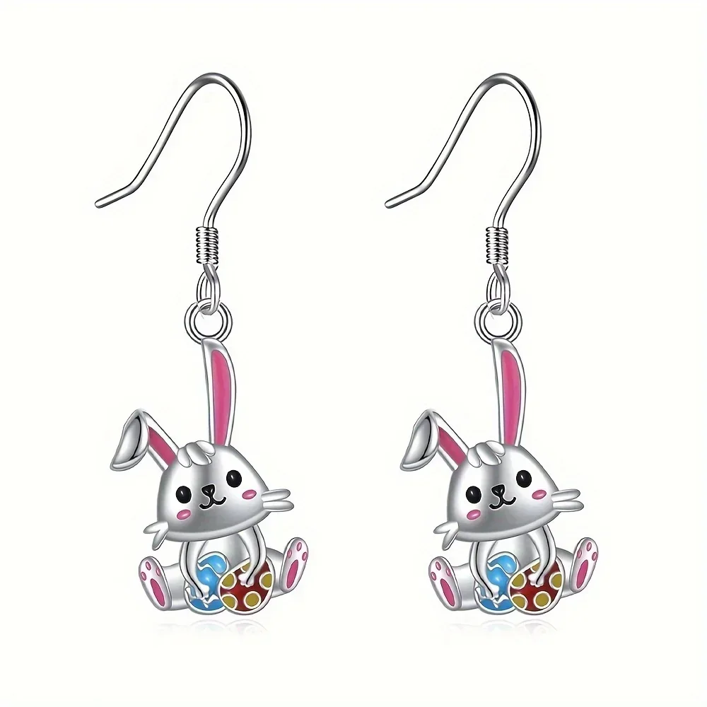 Cute Cartoon Easter Bunny Rabbit Drop Earrings, Birthday Gifts, Easter Gift Anniversary Party Gifts Jewelry in A Niche Style， Lu