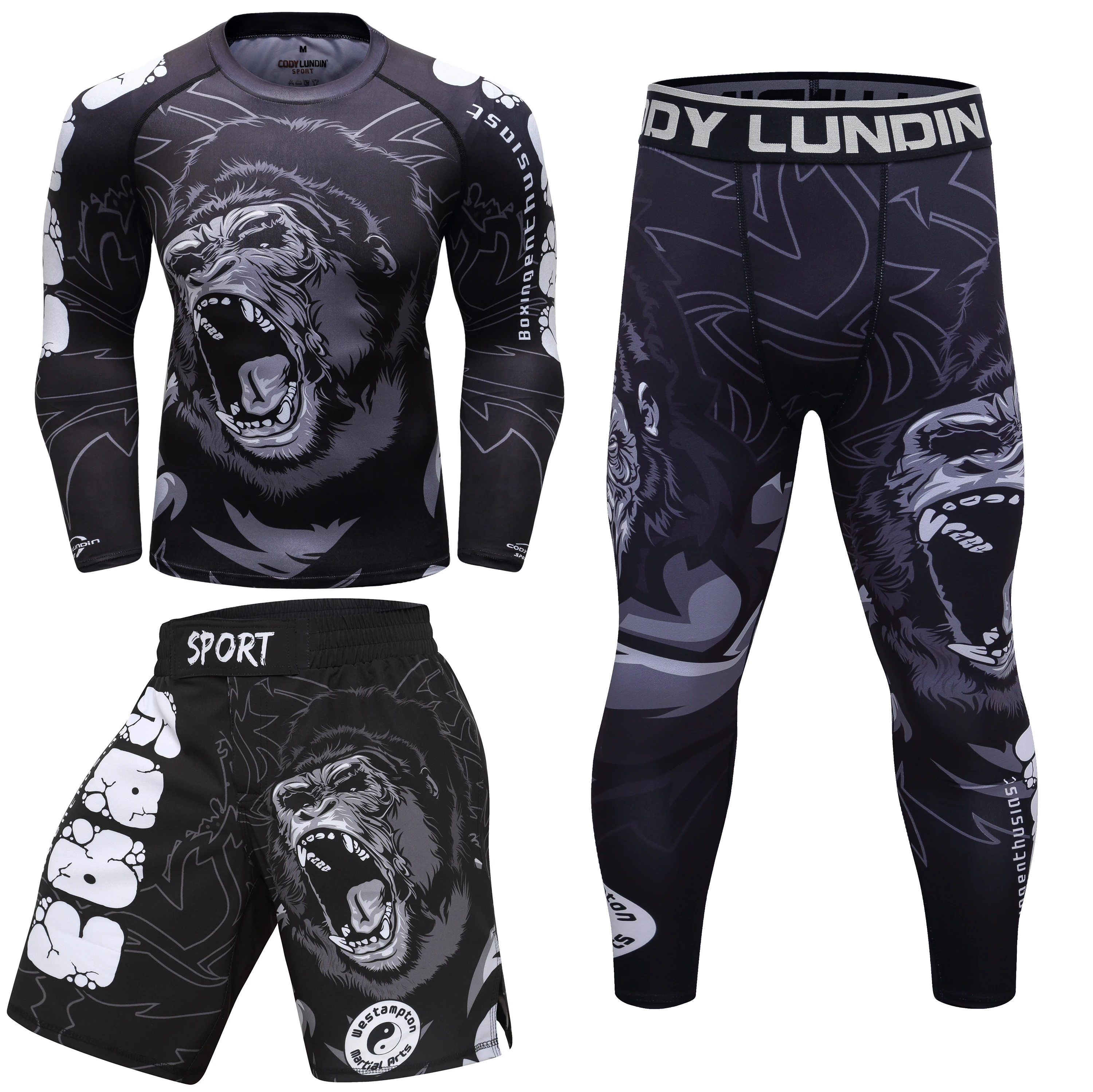 Cody Męska odzież sportowa z nadrukiem Goryl Mężczyźni MMA Jiu jitsu No Gi Rashguard Bjj Odzież do walki Sportowy dres Koszulka bokserska