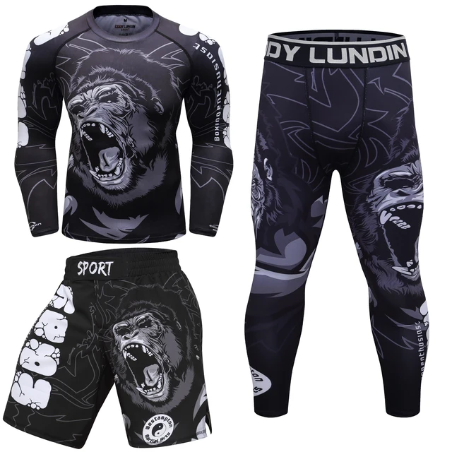 Cody Męska odzież sportowa z nadrukiem Goryl Mężczyźni MMA Jiu jitsu No Gi Rashguard Bjj Odzież do walki Sportowy dres Koszulka bokserska