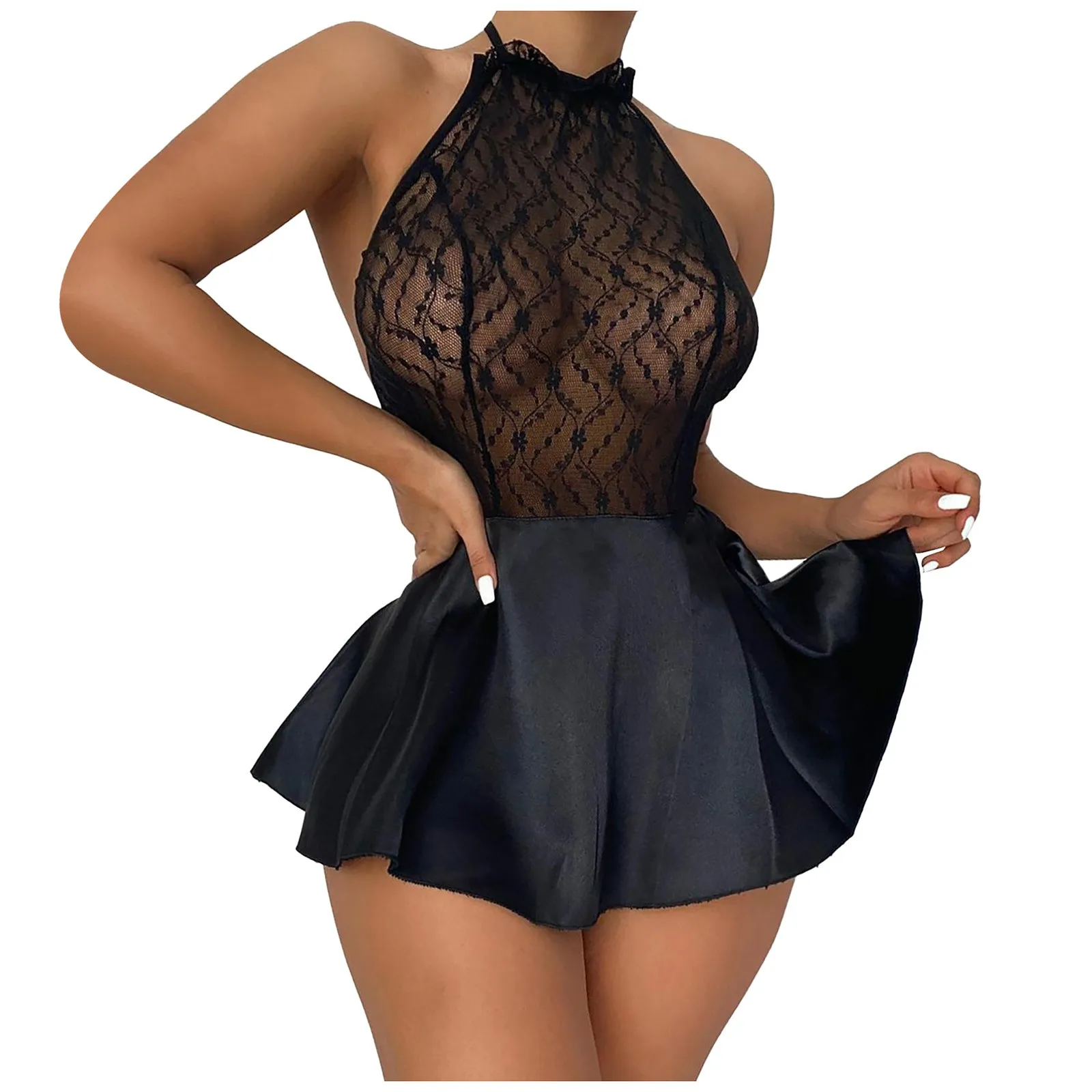 Women's Sexy Erotic Lace Dress Lingerie Erotic Lingerie  Exotic Set Transparent Babydoll Thong Set Women's Pajama Dress