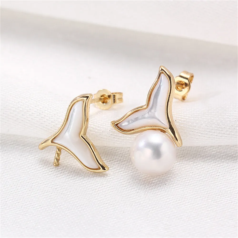 

Domestic 14k Gold Plated Color Fishtail Fritillaria Natural Pearl S925 Silver Needle Earrings DIY Accessories Fashion Women