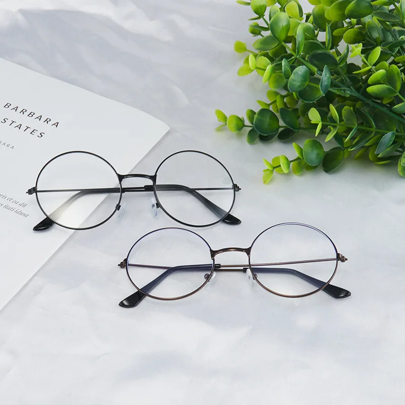 نظارات دائرية شفافة للنساء بإطار معدني، نظارات عين بمرآة مسطحة للفتيات، نظارات مضادة للضوء الأزرق، نظارات عصرية