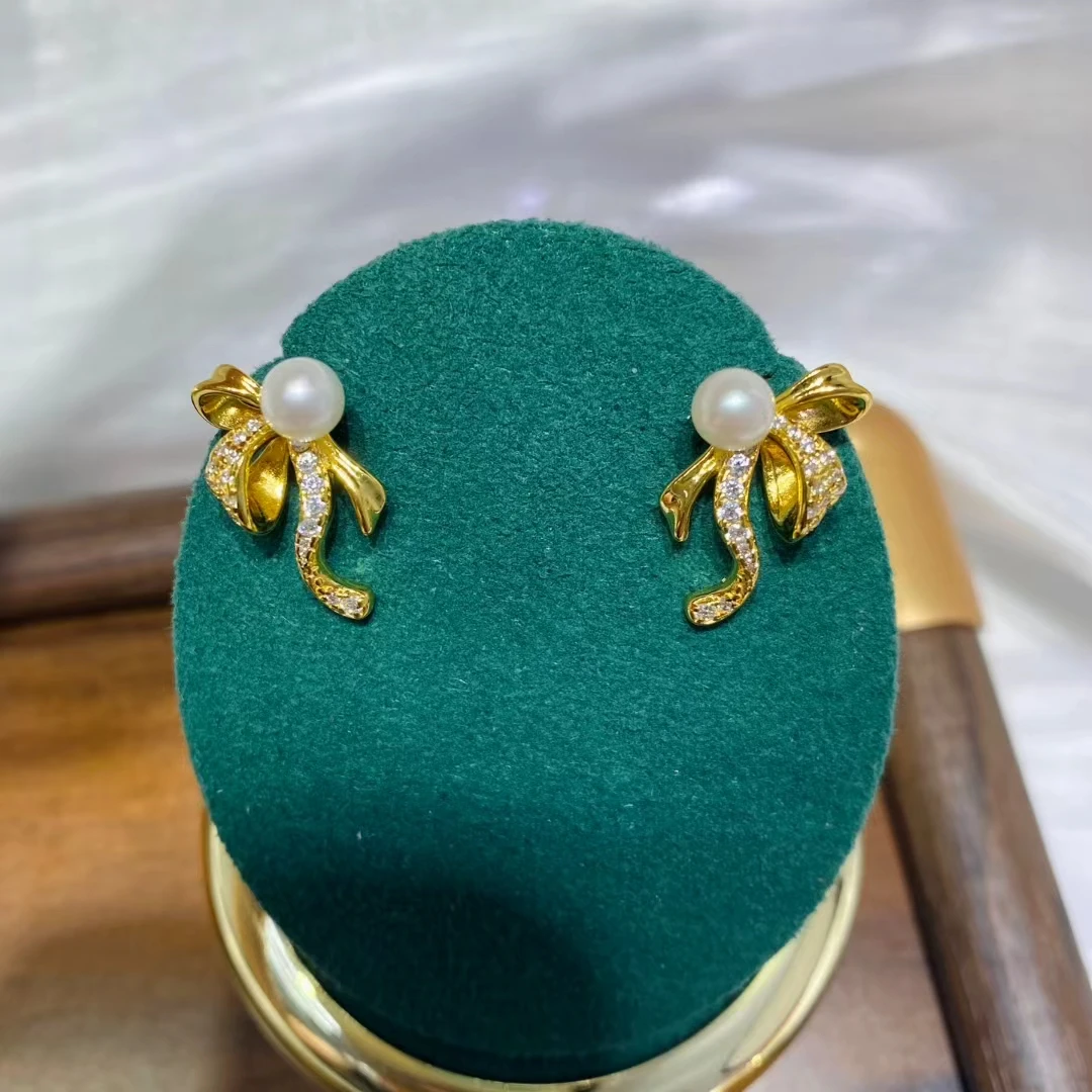

Серьги из стерлингового серебра 925 пробы с бантом, фурнитура для крепления, базовые монтажные детали, аксессуар для жемчуга 5-6 мм, 5 пар/лот
