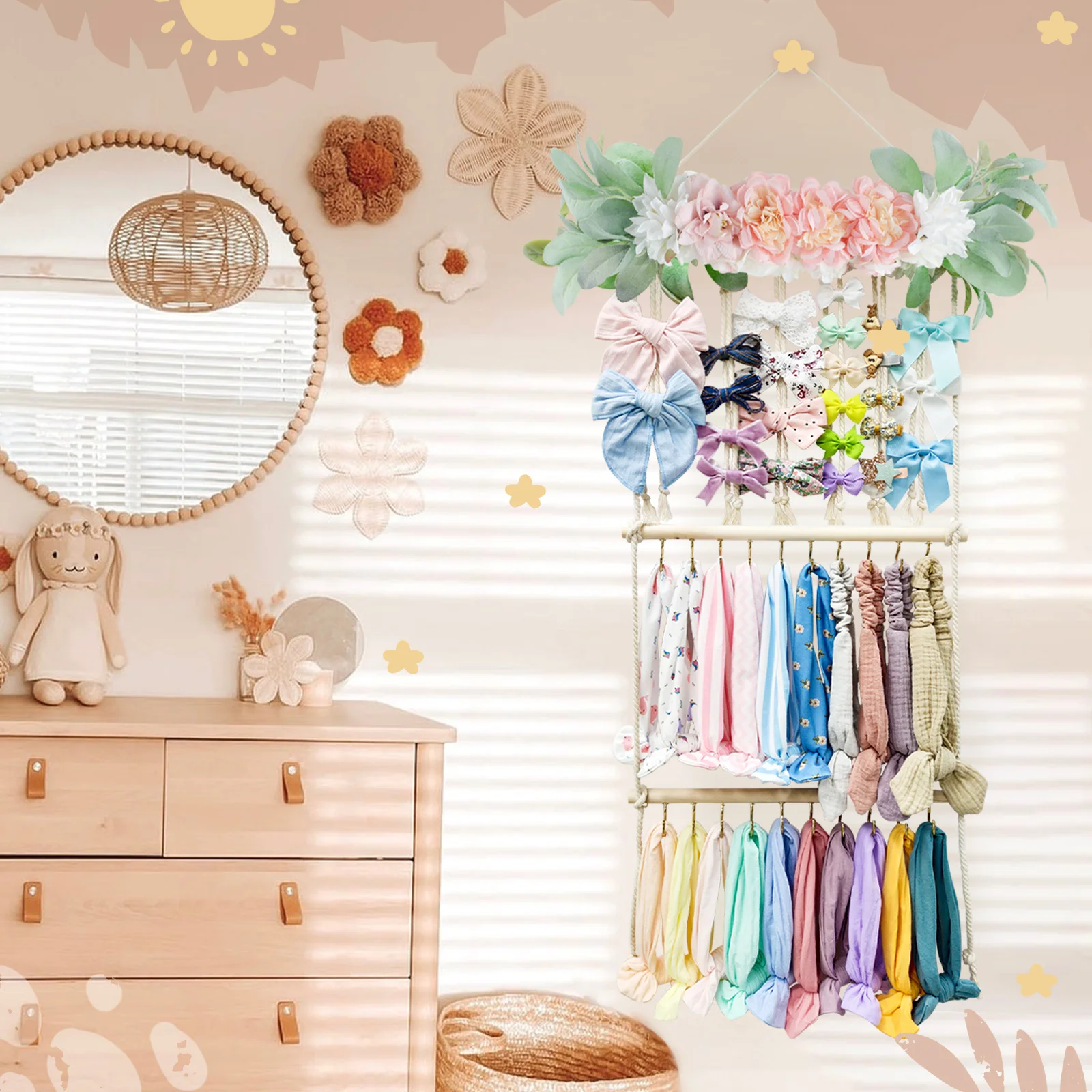 Headband Holder Hair Bows Organizer for Girls Hair Bow Organizer Hair Accessories Display Storage Wall Hanging Decor for Room