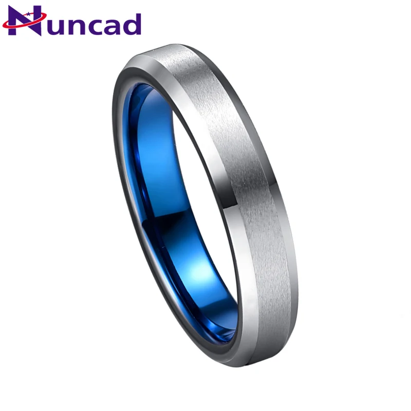 Nuncad 4mm Tungsten Carbide Ring Blue Outer Ring Steel Salad Chamfered Ring For Couple Women Men Carbon Inoxidable Rings