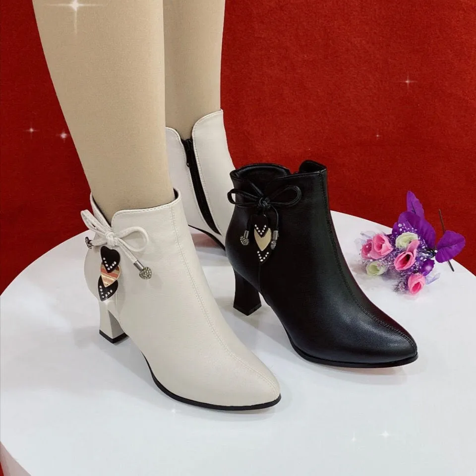 2023 high-heeled boots female spring and autumn single boots new women\'s shoes zip white waterproof Taiwan high-heeled shoes