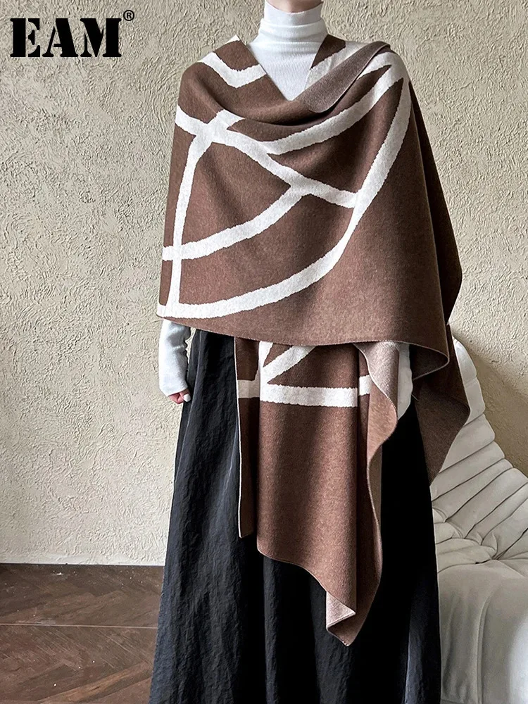 [EAM] Women Dark Gray Striped Wool Long Thick Keep Warm Scarf New Long  Personality Fashion Tide Autumn Winter 2024 1DH7672