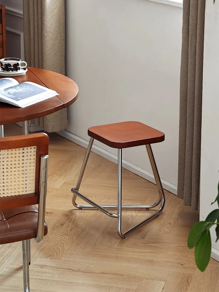 Taburete bajo de acero inoxidable y madera maciza de segunda mano, mesa de comedor para el hogar, taburete triangular para Bar, sofá, silla de vestidor lateral