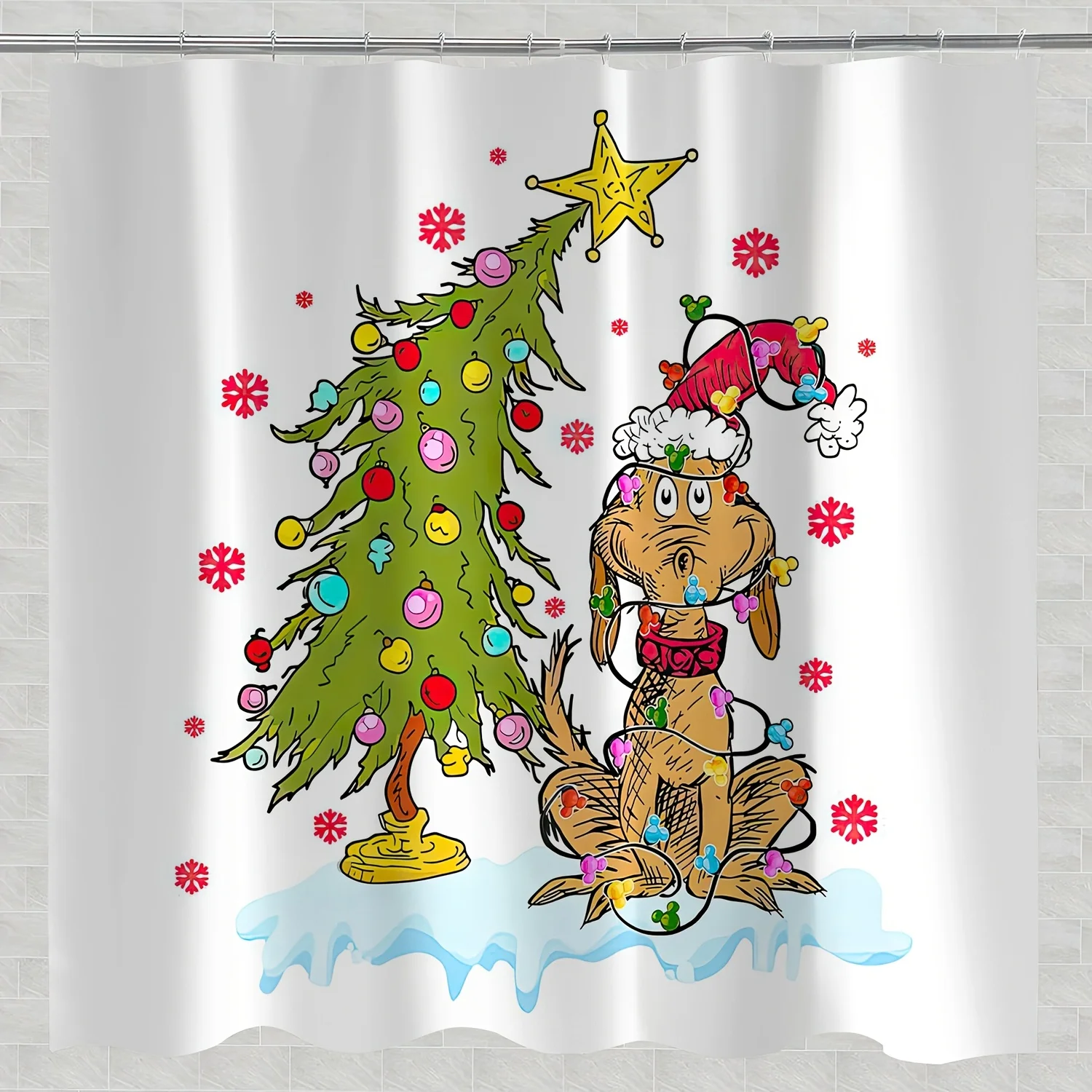

Рождественская праздничная занавеска для душа 1 шт. - высококачественный декор для ванной комнаты из полиэстера с крючками, милый праздничный дизайн