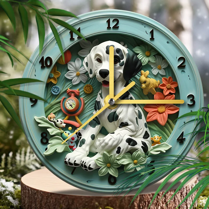 4-Dalmatian Pet Clock - HD Textured Printing Decorative Clock for Dog Lovers  Ideal Memorial Gift for Pet Cat