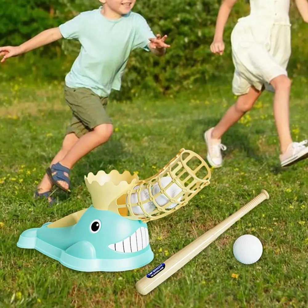 cartoon-whale-children-baseball-machine-with-ball-durable-baseball-pitching-machine-stepping-launcher-foot-operated