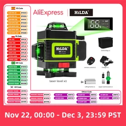 HILDA 16/12 Lines Laser Level Green Line SelfLeveling 360 poziome i pionowe Super potężny laserowy poziom zielonej wiązki