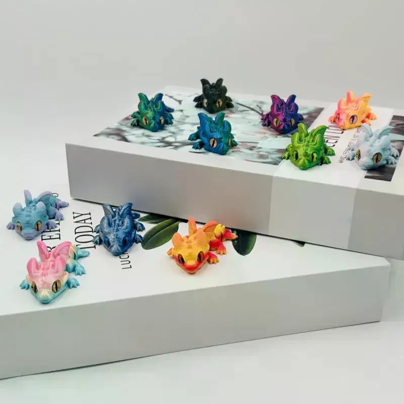 3D Printed Mini Flying Dragon Figures Animal Toys Multi-Joint Movable Simulation Eyes Fidget Toy Home Accessories Christmas Gift
