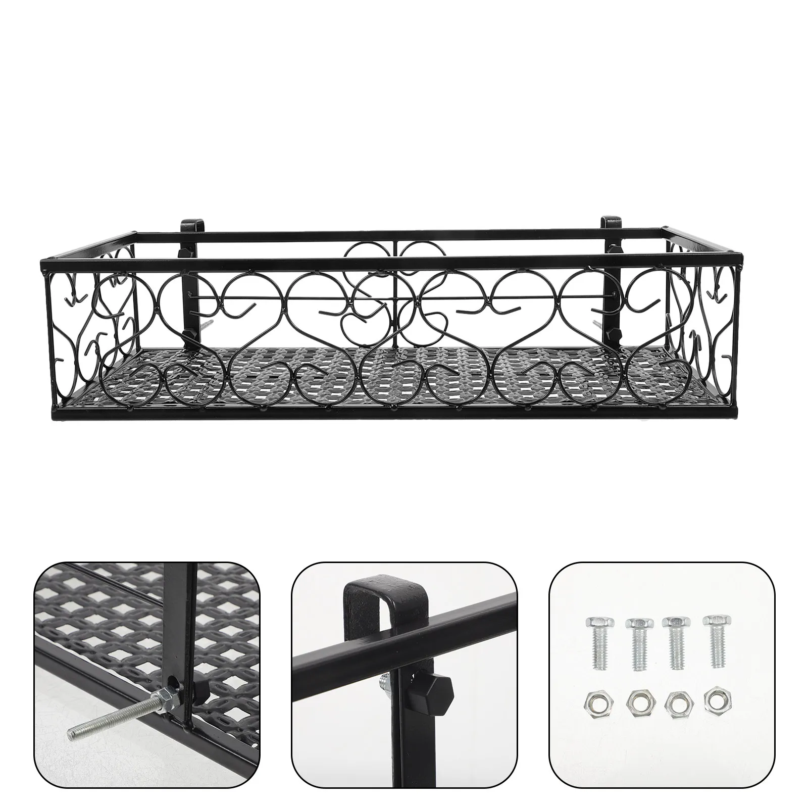 1Pcs Balcony Guardrail Flower Stand Black Iron Hanging Plant Basket Sturdy Fence Mount for Home Patio Flower Stand