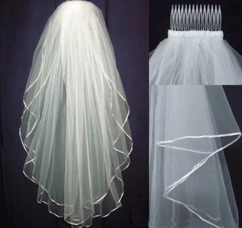 White Or Ivory 2 Layers Wedding Bridal Veil Elbow Length With Comb