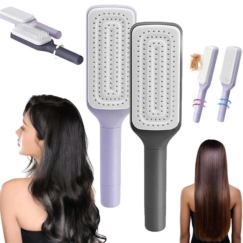

Rotatable Self Cleaning Hair Brush with Telescopic Massage Airbag Anti-static Telescopic Cleaning Air Cushion Comb