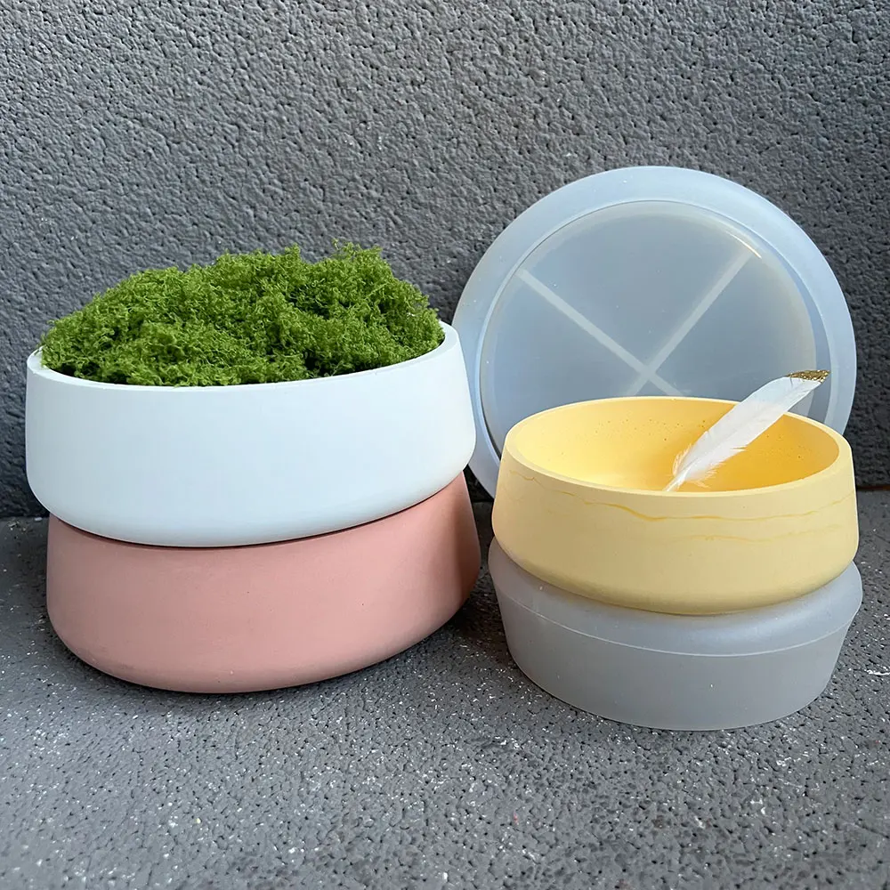 Concrete Bowl Silicone Mold DIY Flower Pot Potted Container Striped Cement Candle Cup Terrazzo Planters Gypsum Resin Mold