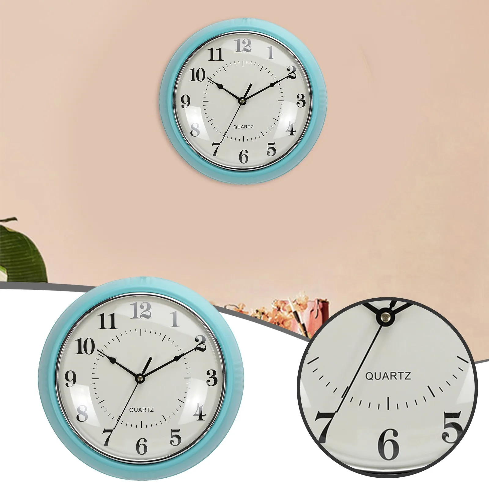 Instruments Retro Round Turquoise Metal Analog Wall Clock Digital Clock with Seconds