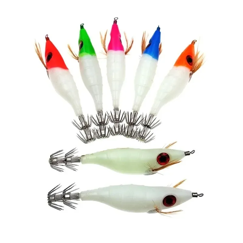 Ackibbik 7pcs Glow Squid Jig Saltwater Squid Lures 10cm/3.94in Luminous Shrimp Prawn Lures Fluorescent Cuttlefish Sleeve Octopus image 4