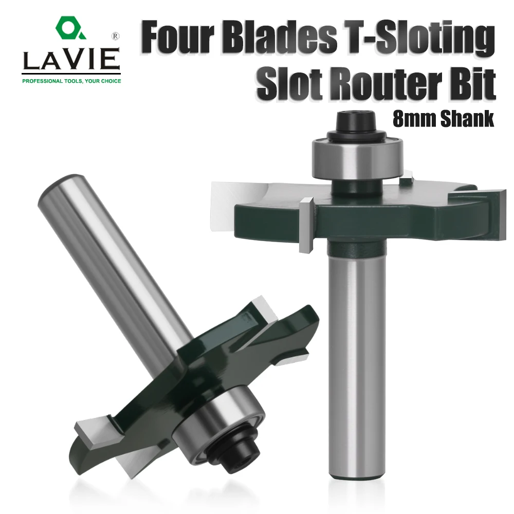 

LAVIE 1pc 8mm Shank T-Slot Router Bit, 4 Flute Wood Milling Cutter For Woodworking CNC Router Bits, Grooving C08319Z443
