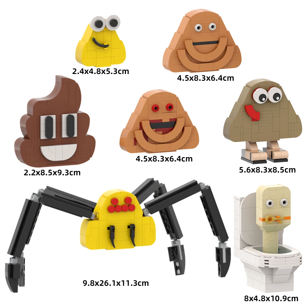 MOC Pet poop Games Building Block Set Bous-Revenges Character Bou Pou Bou Pou Poulina Poop Emoji Toilets Head Model Bricks Toys