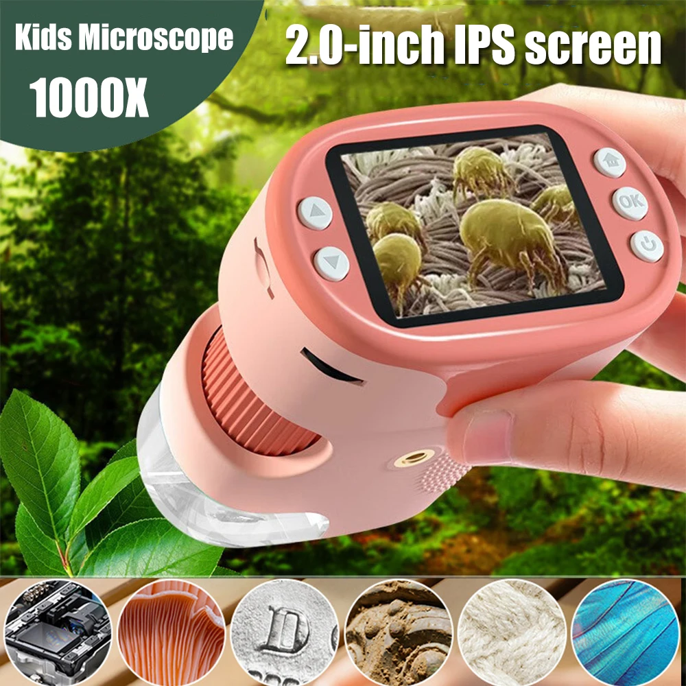 

8LED ручной цифровой микроскоп для детей с 2-дюймовым HD-экраном 50-1000X карманный микроскоп образовательный подарок на день рождения для детей