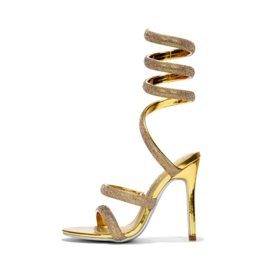 

Cape Robbin Women's Rhinestone Heels 4 Inch Stiletto - Sparkling Strappy Sandals with Wraparound Ankle Strap, Round Toe High He