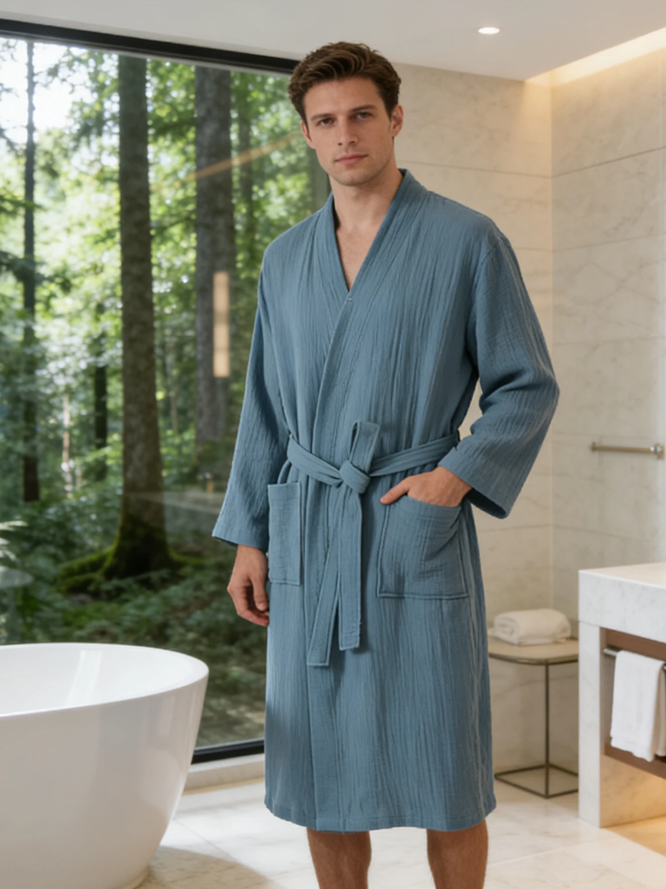 Couples Cotton Bath Robe Thin Summer Spring Absorbent Quick Dry Bubble ...