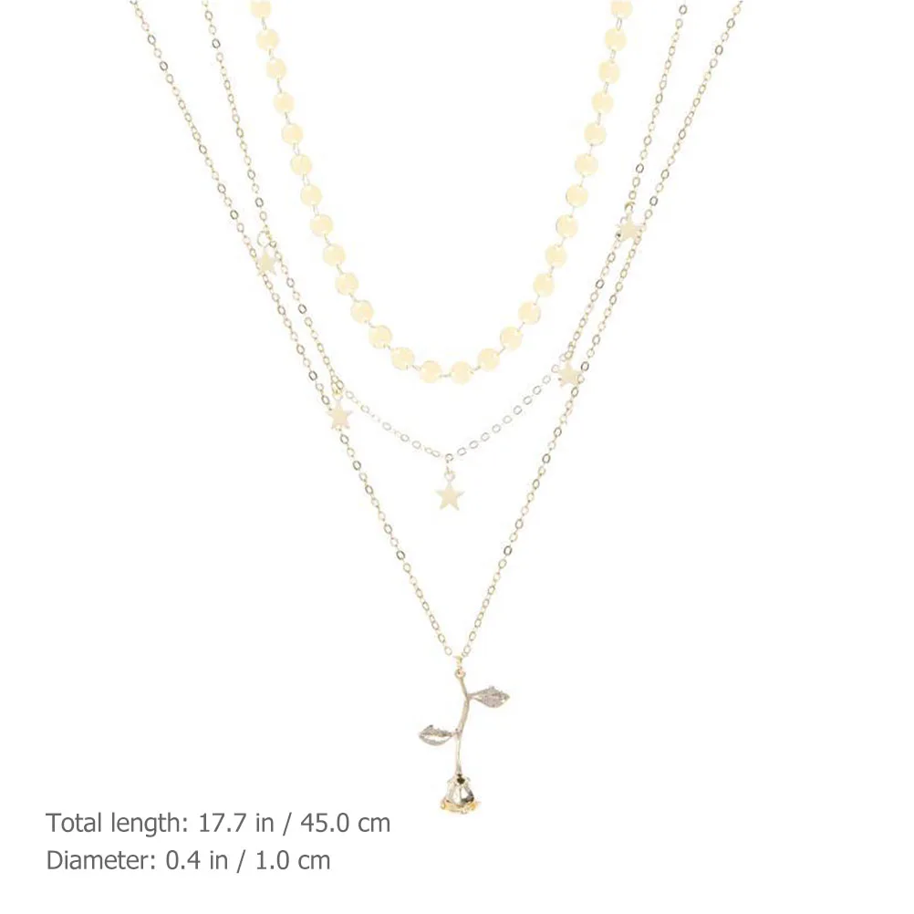 

Three Layered Alloy Rose Necklace Women Adjustable Clavicle Chain Neck Jewelry Creative Style Necklace Necklaces