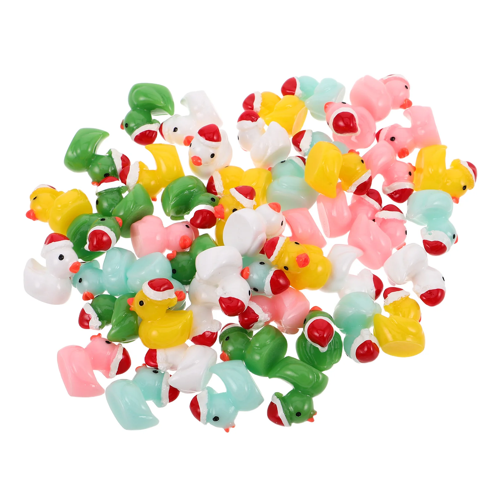 

50Pcs Miniature Duck Statues Christmas Hats Resin Ornaments Tiny Figurines for Xmas Party Favors Home Decor Tiny Ducks Miniature