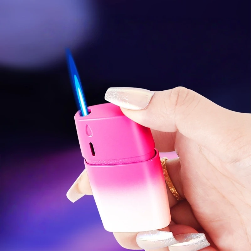 

High Aesthetic Gradient Color Windproof Electronic Button Metal Lighter Inflatable Torch Lighter Smoking Accessories and Gifts