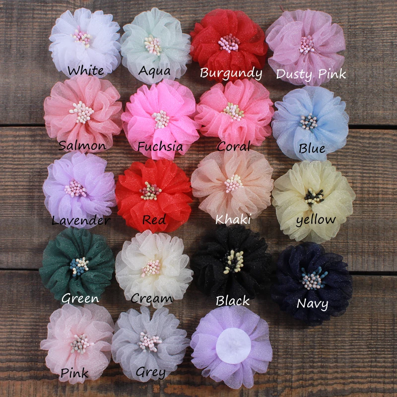 5.5CM Fashion Tulle Silk Hair Flower With Match Stick Center End Do Old Wrinkles Fabric Flowers For Hairpins Accessories