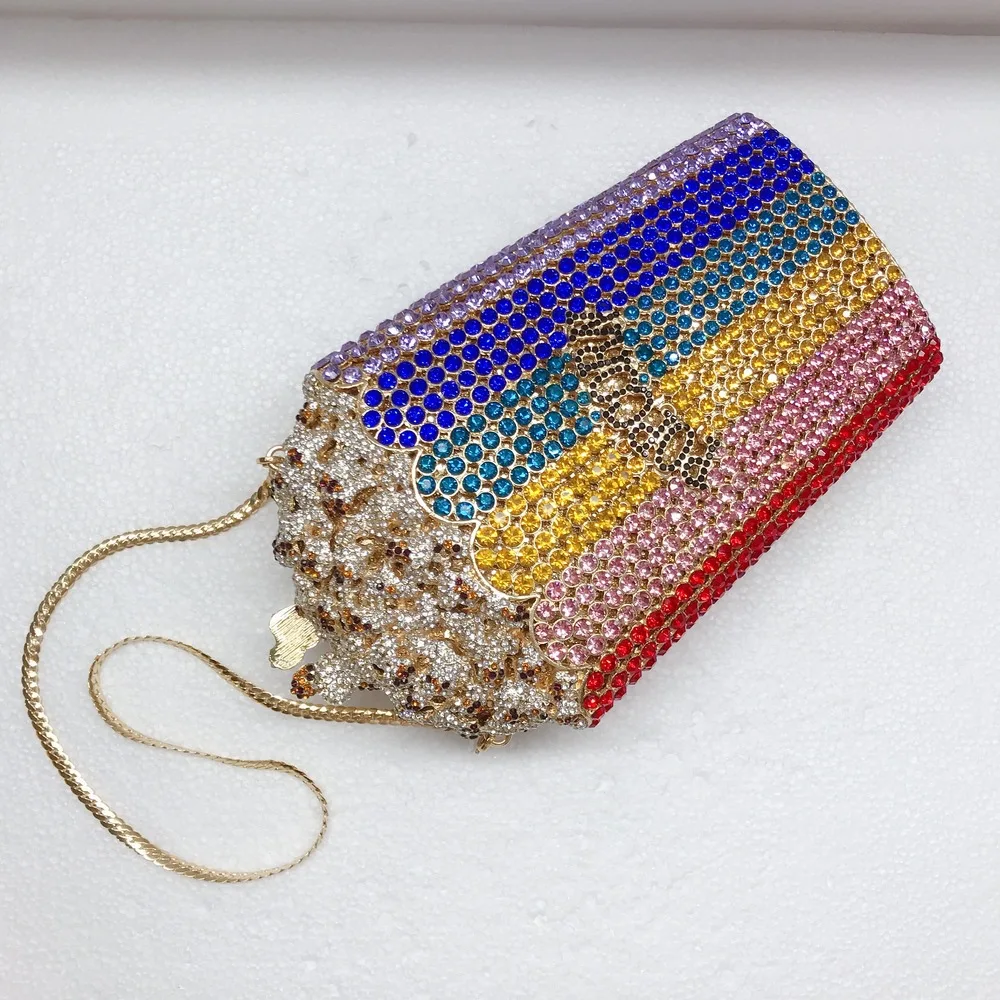 Multi Color Popcorn Ctystal Evening Clutch Purse Fashion Personality Rhinestone Party Prom Handbags Luxury Rainbow Bags for Lady